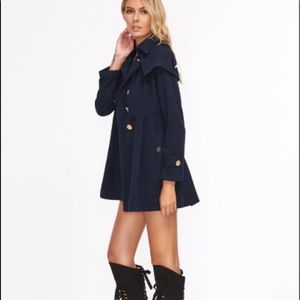 Navy double breasted cape trench coat